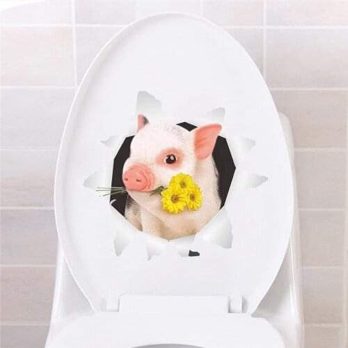 3d Hole Pig Flower Wall Stickers Toilet Kids Room Home Decor Wall Refrigerator Car Mural Art Decals