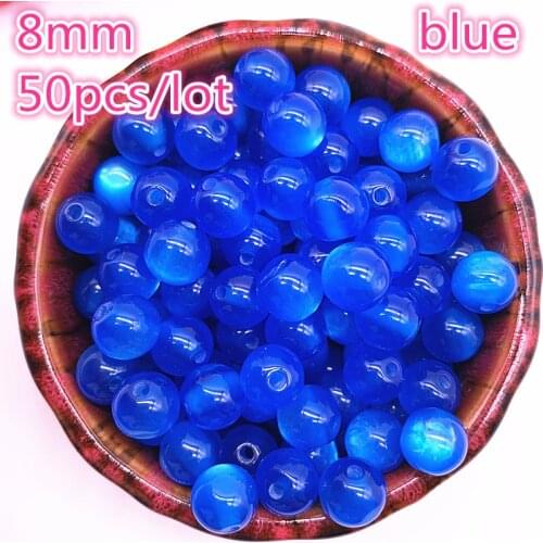New 50pcs/lot 8mm Imitation Natural Opal Beads Round Blue Resin Spacer Beads for Jewelry Making DIY Bracelet