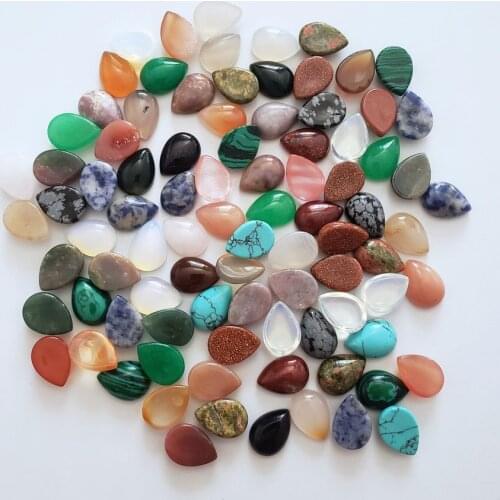 Wholesale 50pcs/lot 2018 Fashion hot sale assorted reiki natural stones drop CAB CABOCHON teardrop charms mix beads 10x14mm free