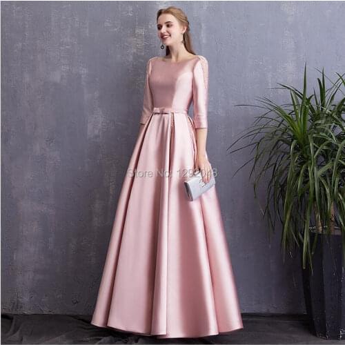 YNQNFS MD101 Wedding Party Cocktail Party Dress 3/4 Hat Sleeve Pearl Retro Brides Mother Dress Long Goddess Pink / Red 2020