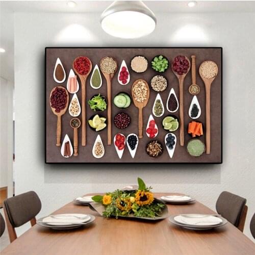 Fruit Vegetables Grains Spices Spoon Kitchen Cooking Canvas Painting Cuadros Posters and Print Wall Art Food Picture Living Room