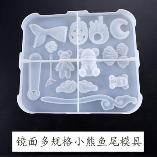 Crystal glue mold multi-spec mirror bear tail hairpin shell moon decoration DIY material handmade mould