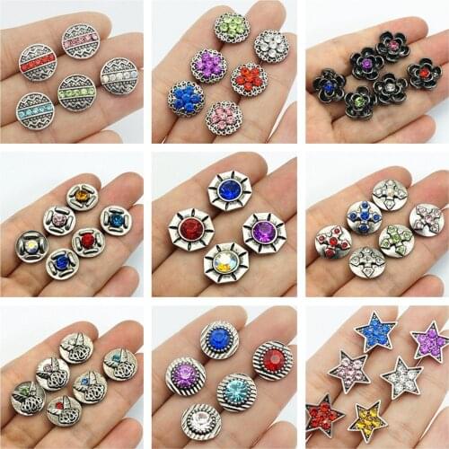 Hot sale 10pcs mixed fashion flowers pattern stars beauty 12MM Rhinestone metal snap buttons fit DIY 12mm snap jewelry wholesale