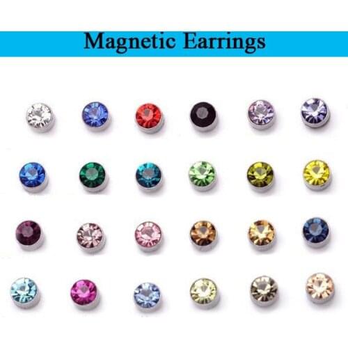 No need pierced Multi-colors 7 mm Diameter titanium steel Women Men unisex Magnetic stud earrings crystal Rhinestone Earrings