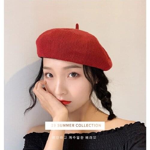 VISROVER 7 colors beret solid hat female knit acrylic cap spring summer autumn hat solid color top quality Women Boina Wholesale