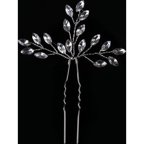 Elegant Rhinestone Crystal Hair Sticks Bride Concise Crystal Bridal Wedding Accessories For Women Headdress Tiaras