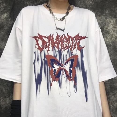 Womens tops printed butterfly casual T-shirt Harajuku dark anime hundred tower loose summer womens T-shirt top vintage dropshi