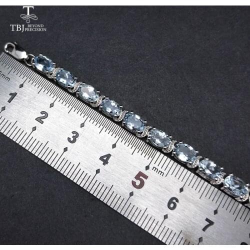 TBJ,100% Natural Brazil aquamarine gemstone Bracelet with extend chain in 925 silver for women & girls as gift with jewelry box
