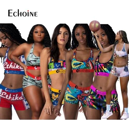 Echoine summer Women cute cartoon print u neck backless hot shirt Two pieces set sexy tight club party lady fashion tracksuits