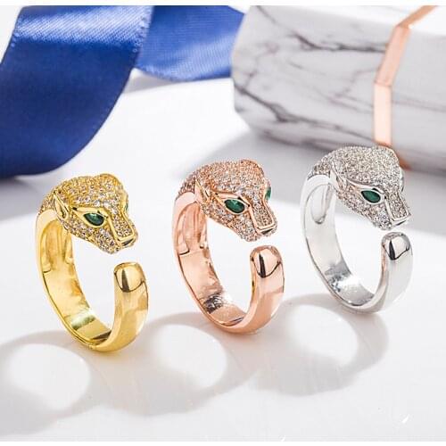 Original Quality Luxury Zircon Leopard Head Rings for Women Fashion Catwalk Adjustable Ring Korean Brand Jewelry Z419
