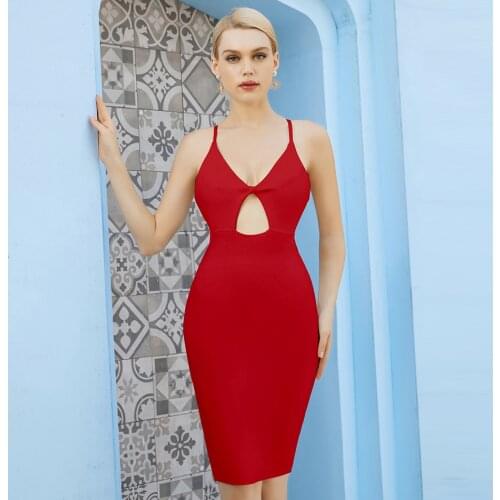 Seamyla 2021 New Summer Women Spaghetti Strap Hollow Out Bandage Dress Sexy V Neck Red Mini Celebrity Party Evening Club Dresses