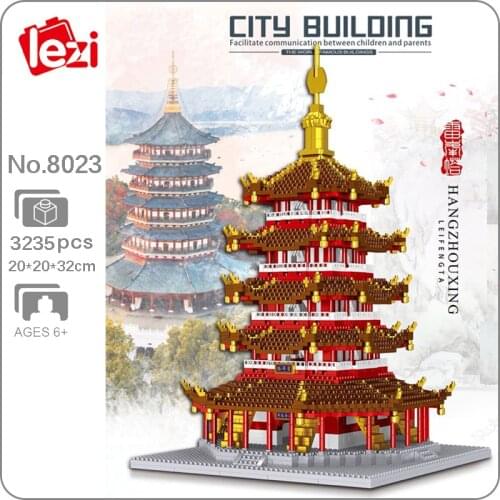 CB Lezi 8023 World Architecture Leifeng Pagoda Tower 3D Model DIY Mini Diamond Blocks Bricks Building Toy For Children No Box