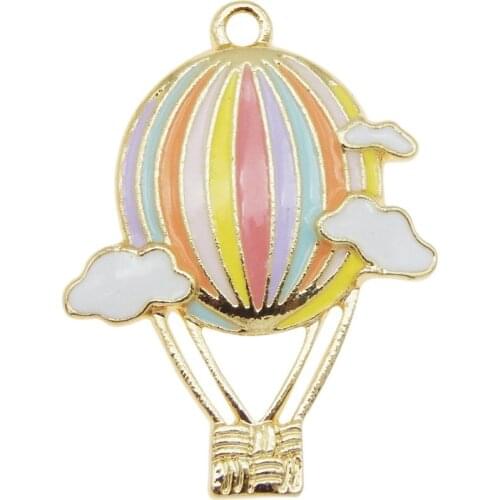 4pcs Enamel Air Balloon Design Charms Alloy Pendant Gold Tone Cloud Pattern For Bracelet Jewelry Making Accessory 31*23mm