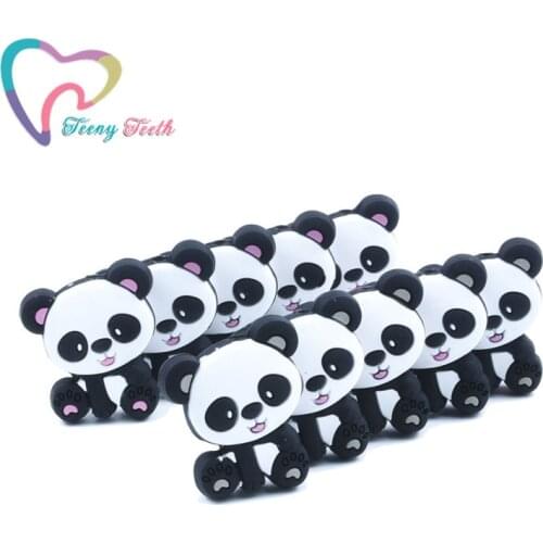 5 PCS Food Grade Silicone Panda Beads BPA Free Silicone Teether Baby Teething For DIY Pacifier Pendant Rodents Panda Teether