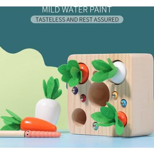 Wooden Farm Pull Radish And Catch Insects Game Baby Hand-eye Coordination Fine Movement Puzzle Wooden Toy