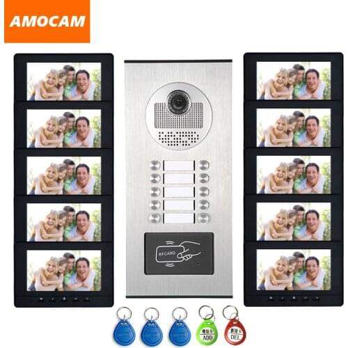 10 Units Apartment intercom system Video Door Phone Door Intercom HD Camera 7" Monitor video Doorbell with 5-RFID Card Unlock