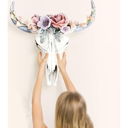 Two Size Flower Cow Skull Wall Decoration Home Wall Decor Ornament With Hanging Hole Home Wall Decor Front Door Decorations