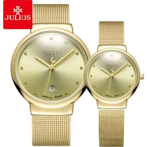 JULIUS JA-426 Couple Lover Gold Silver Black Mesh Stainless Steel Quartz Analog Waterproof Casual Watch Fashion Wristwatch Gift
