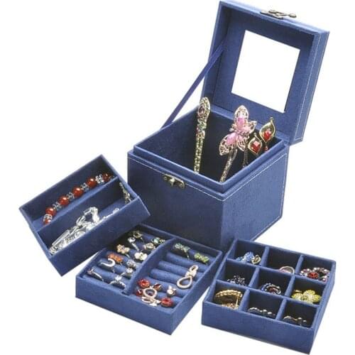 Korean Style The Princess Velvet Jewelry Storage Box Simple And Solid Color Double Layers Flannel Jewelry Box Hot Selling