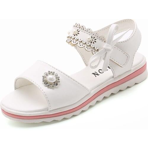 Fashion Flower Bow Pink Sandal Summer Girl Beach Child Princess Kids Party Shoes Little Girls Sandels 3 5 6 7 8 9 10 11 12 Years