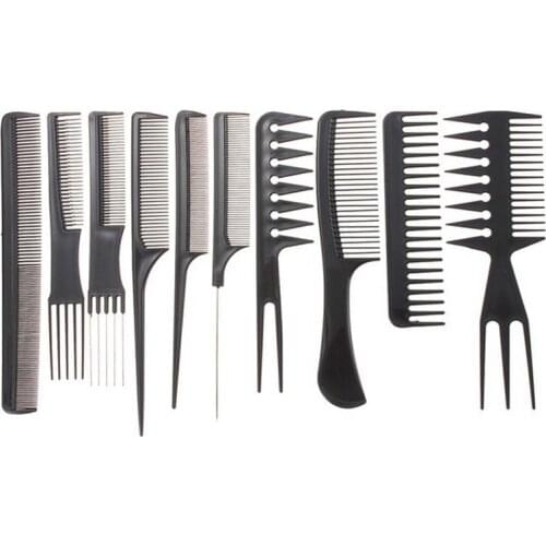 New Arrivals Magic 10 Piece Professional Styling Comb Set Hair Styling Tools Black Plastic Comb Lady Favor P030