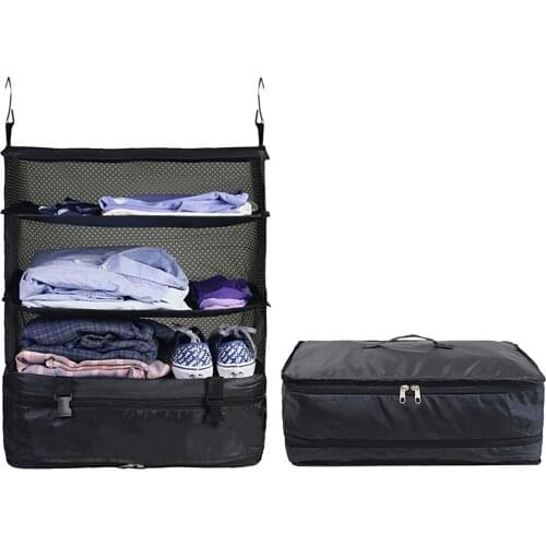 Luggage Organizer Portable Packing Cube Hanging Travel Shelves Storage Bag For Travel Luggage Space Saving 3 Layers Storage Rack