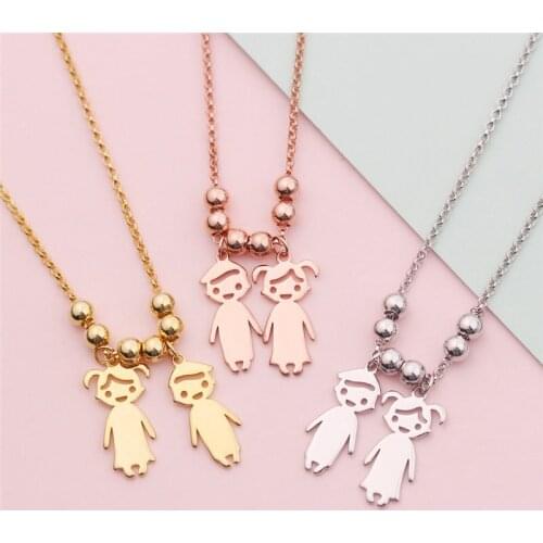 Baby Boy Girl Name Pendant Necklace Stainless Steel Engraved Beads Charm Chain For Child Birthday Family Gifts