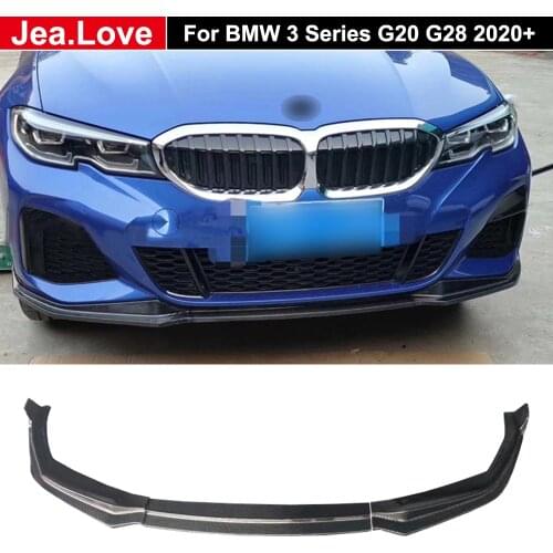 3 pcs / set MP Style Real Carbon Fiber Front Shovel Bumper Lip Chin Car Body Modification Part For BMW 3 Series G20 G28 2020 Up