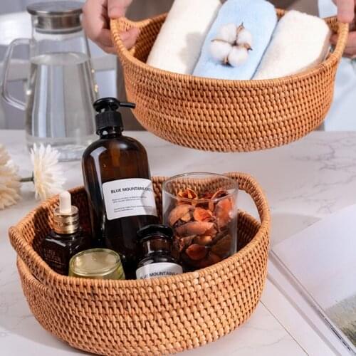 Wicker Rattan Woven Fruit Basket for Bread Vegetable Bowl Food Snacks Storage Kitchen Serving Tray M68E