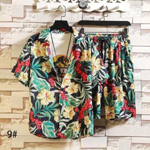 Printed Beach Shirts Short Sleeve Men Summer Sets Tracksuits Stand Collars Streetwar Tops Tees+Shorts Fashion Mens Set