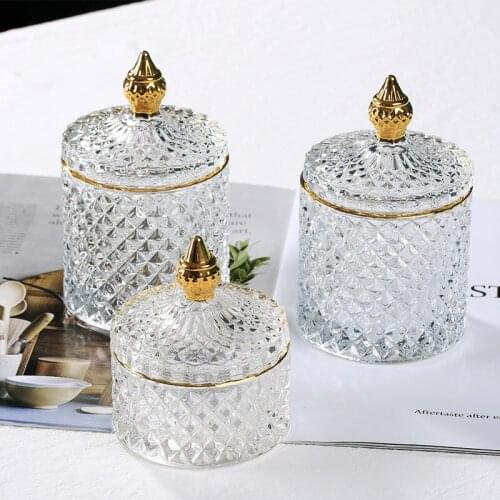 Transparent Glass Candy Tank Spices Storage Box Cotton Swab Tea Drink Candy Jar Aromatherapy Bottle Gold Jewelry Storage Box