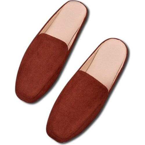 Womens Summer Suede Toe-covered Slippers Solid Low Heel Sandals Size 31-35-43 Casual Home Women Mules Shoes Female Flip Flops