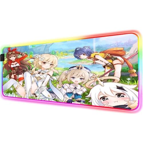 Kawaii Mouse Pad Genshin Impact XXL Gaming RGB Rubber Mouse Pad Desk Backlit LED Gaming Mouse Deskmat Office Carpet Mat Desks