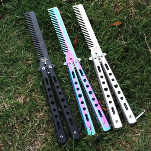 Foldable Comb Stainless Steel Practice Training Butterfly Knife Comb Beard Moustache Brushes Hairdressing Styling Tool Dropship