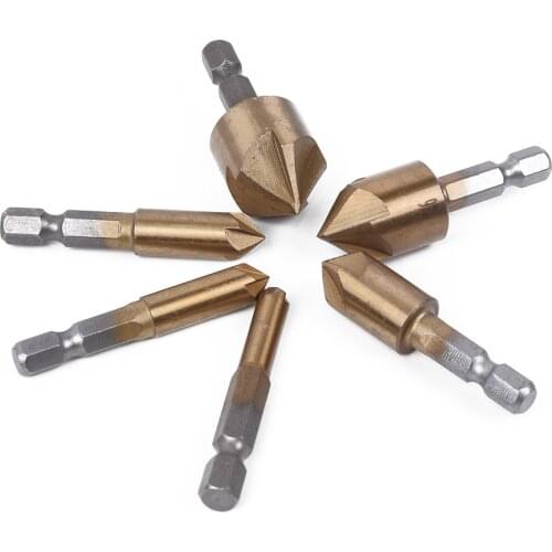 6Pcs Drill Bits Metal Countersink 90°Hex HSS 6-19mm Thread Spiral Screw Set