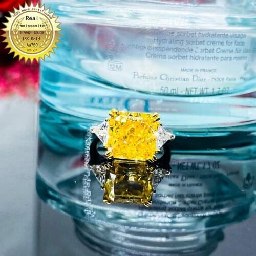 Solid 18K Gold 2ct yellow Moissanite Diamond Ring D color VVS With national certificate 001