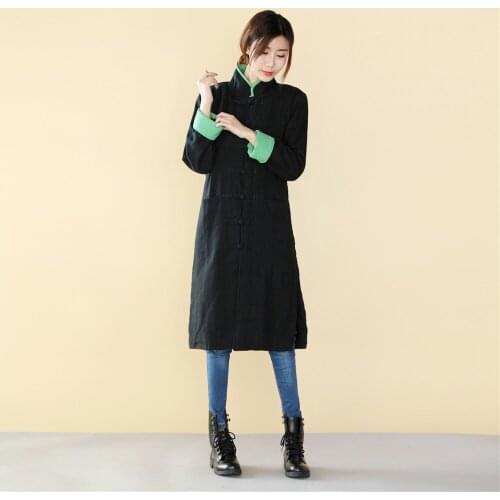Spring Original Coat Robe Outwear Chinese Retro style Long length Linen jacket flax cotton Comfortable fabric Clothes long gown