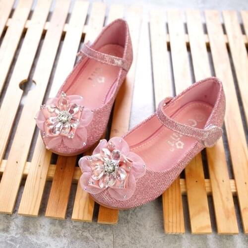 Spring Kids princes Shoes For Girls Children Girl Wedding Shoes Pink Sliver Flower Rhinestone Baby Gills Single Shoes