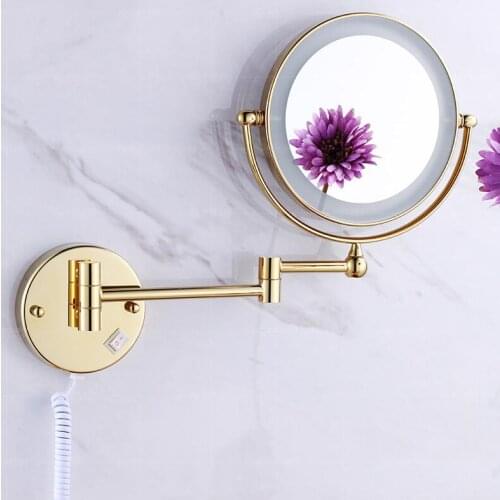 High quality 8" Brass Gold 1x3 magnifying bathroom wall mounted round led cosmetic makeup mirror With lighting Mirror