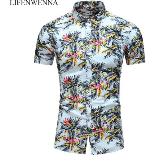M-7XL Summer New Fashion Mens Shirts Casual Flower Printing Short Sleeves Shirt Plus Size Hot Button Down Hawaiian Shirt Men