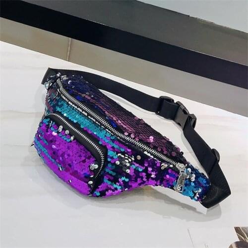 Women Chest Bag Trend Fashion Korean Crossbody Waist Bag Personality Sequins Ladies Small Motorcycle Bag Shoulder Bag Female