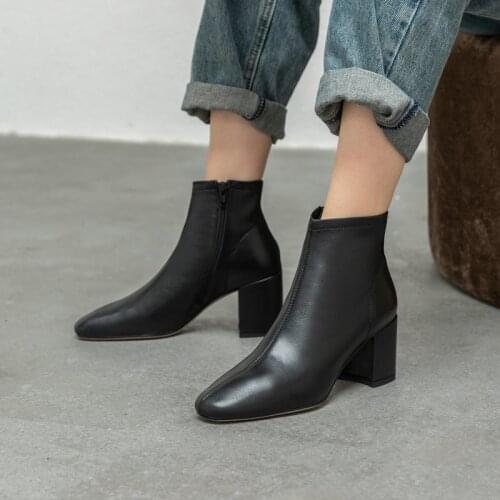 Winter Boots Women Round Toe Ankle Boots Genuine Leather High Heels Dancing Party Shoes Woman Fashion Stretch Boots