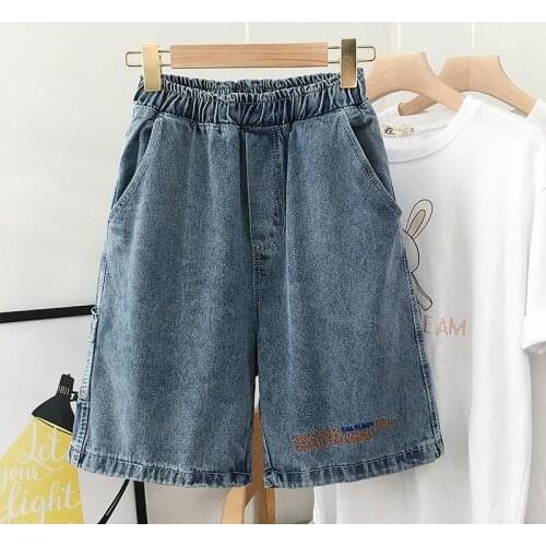 2021 Fashion Blue Jeans High Waist Pants Summer Denim Shorts Streetwear Korean Style Wide Leag Trousers Pantalon Femme WPY3114