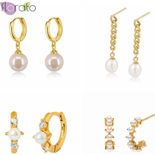 925 Silver Girl Pearl Hoop Earrings Golden Silver Earrings Hoop Pendant Style Retro Fashion Jewelry Ladies Gifts