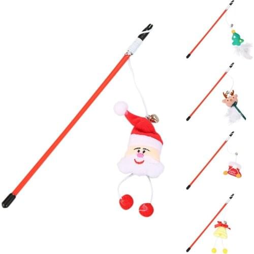 1 pcs New Year Cat Toys Teaser Cat Wand Toy With Bell Interactive Pet Playing Supplies Kitten Christmas Gift