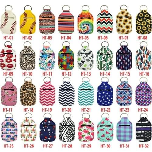1000Pcs/Lot 96 Style Neoprene Hand keyring 30ML Sanitizer Bottle Holder Keychain Bags Key Rings Hand soap Bottle Holder Random