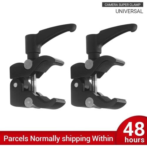 2 PACK Aluminum Crab Super Clamp w/ 1/4" and 3/8" Thread for Cameras Lights Umbrellas Hooks Shelves Plate Glass Cross Bars