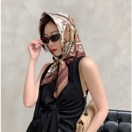 2021 new spring women scarf quality shawl silk fashion scarf headscarf beach sunscreen bag headscarf scarf 90cm*90cm bandana