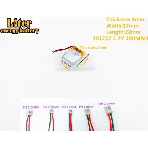 3.7V,100mAH,401722 Polymer lithium battery for 3.7V 100MAH 401722 PLUG GPS,mp3,mp4,polymer rechargeable battery
