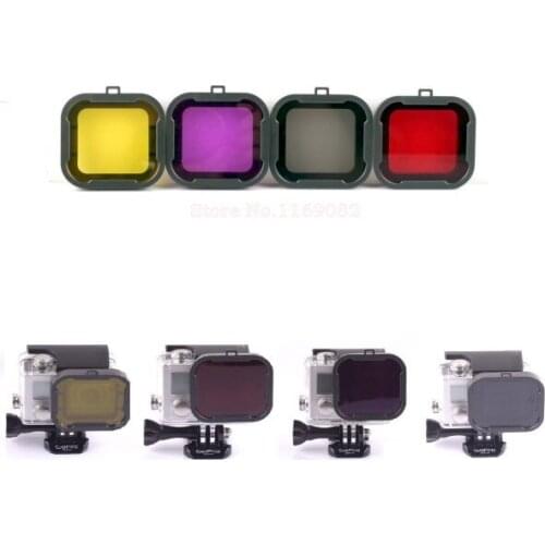 4pcs color New Snap-on Diving Housing Macro Lens Glass Filter For HD Gopro Hero 3+ GO PRO
